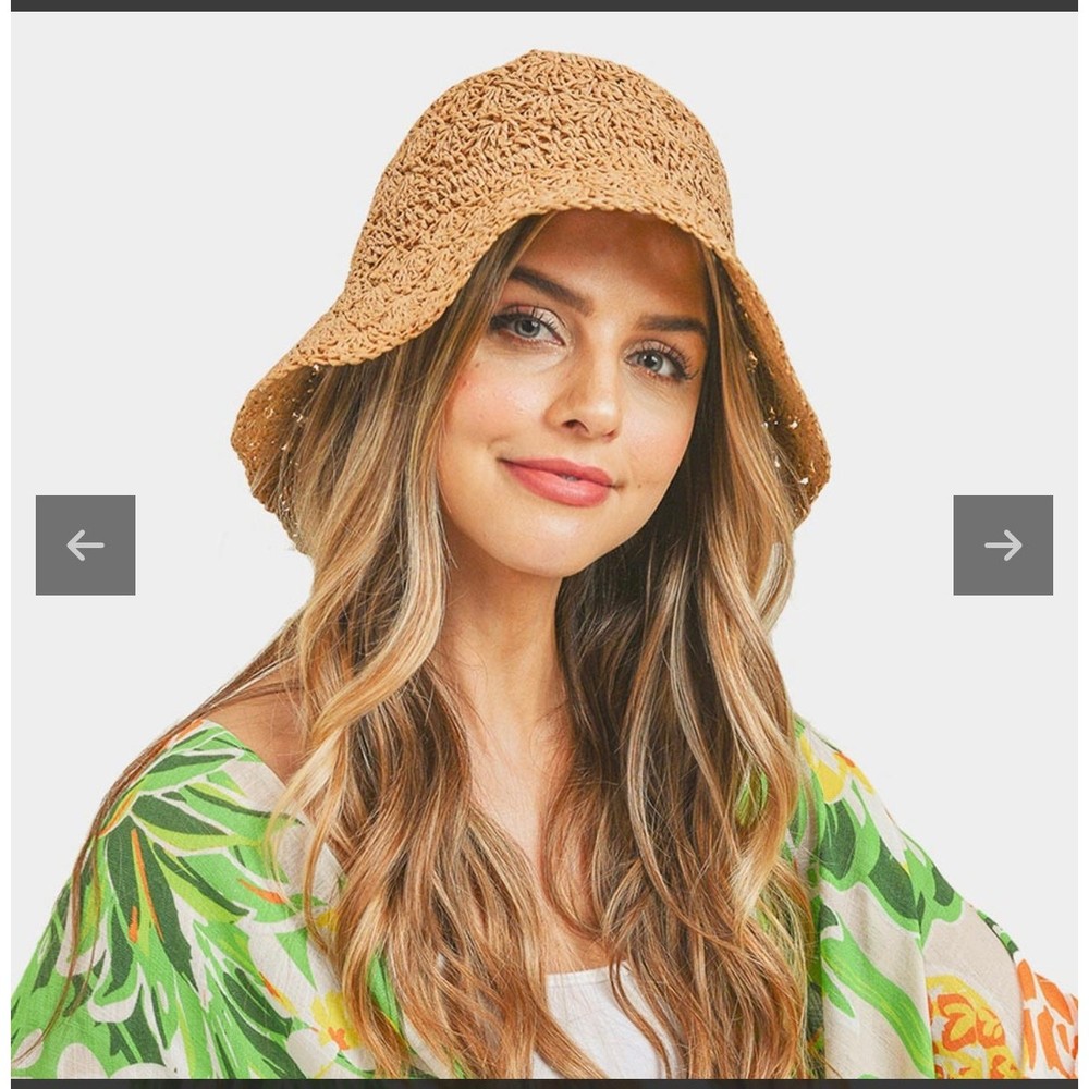 100% Straw Bucket Hat Light Brown